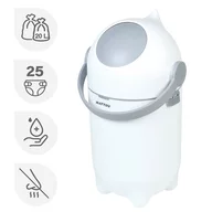 Cos pentru scutece, Nattou, Dropy, Sistem etans impotriva mirosurilor, Compatibil cu saci universali, Operare cu o mana, Potrivit pentru cca 25 scutece, 27 × 27 × 48.5 cm, 20 l, Alb