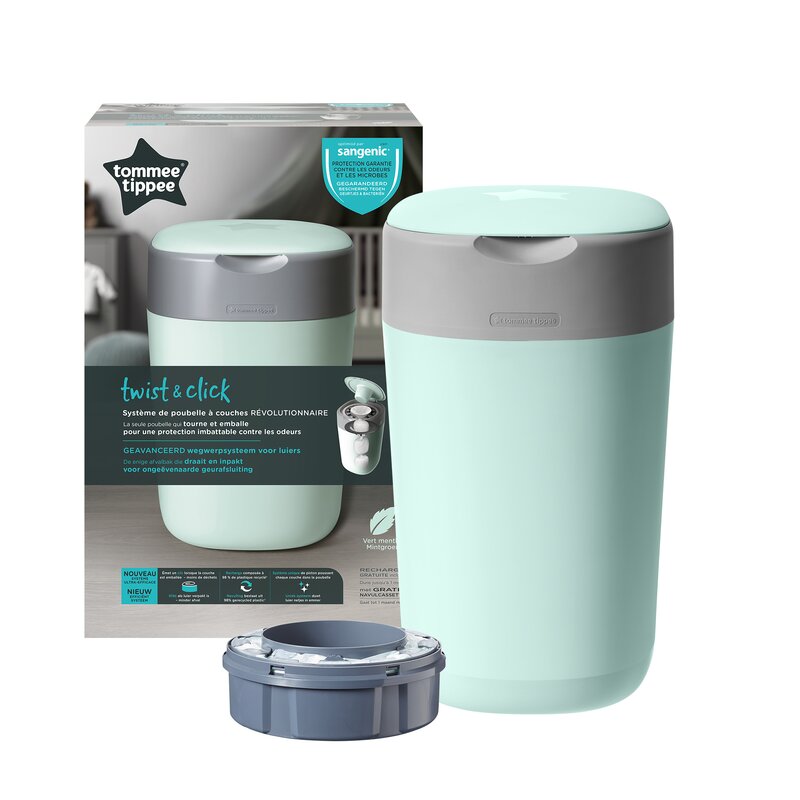 Tommee tippee - cos pentru scutece sangenic , twist and click , reciclabil, gri/verde