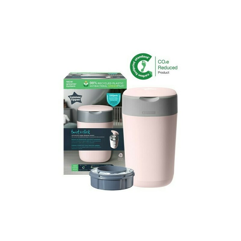 Tommee Tippee - Cos pentru scutece Sangenic , Twist and Click Reciclabil, Gri/Roz