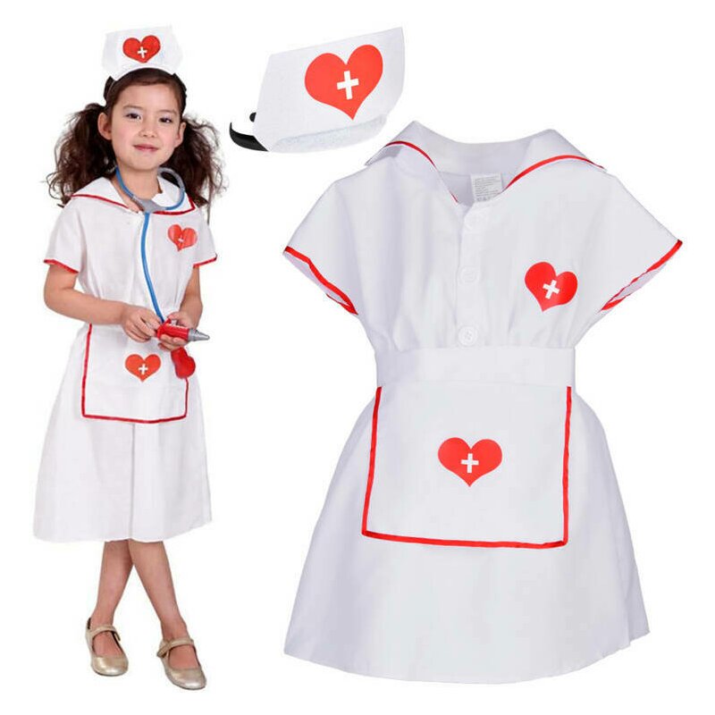 Costum asistenta medicala, Jokomisiada, Cu sort si bentita, Potrivit pentru 110-130 cm, Marime M/L, White