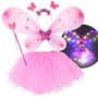 Costum carnaval, Jokomisiada, Little Fairy Butterfly, Include fusta, aripi, bagheta si bentita, Cu lumini LED, Pink - 1