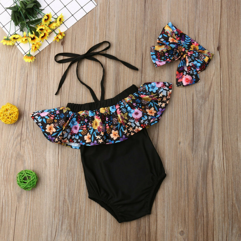 Costum de baie cu volan inflorat si bentita (marime: 120)