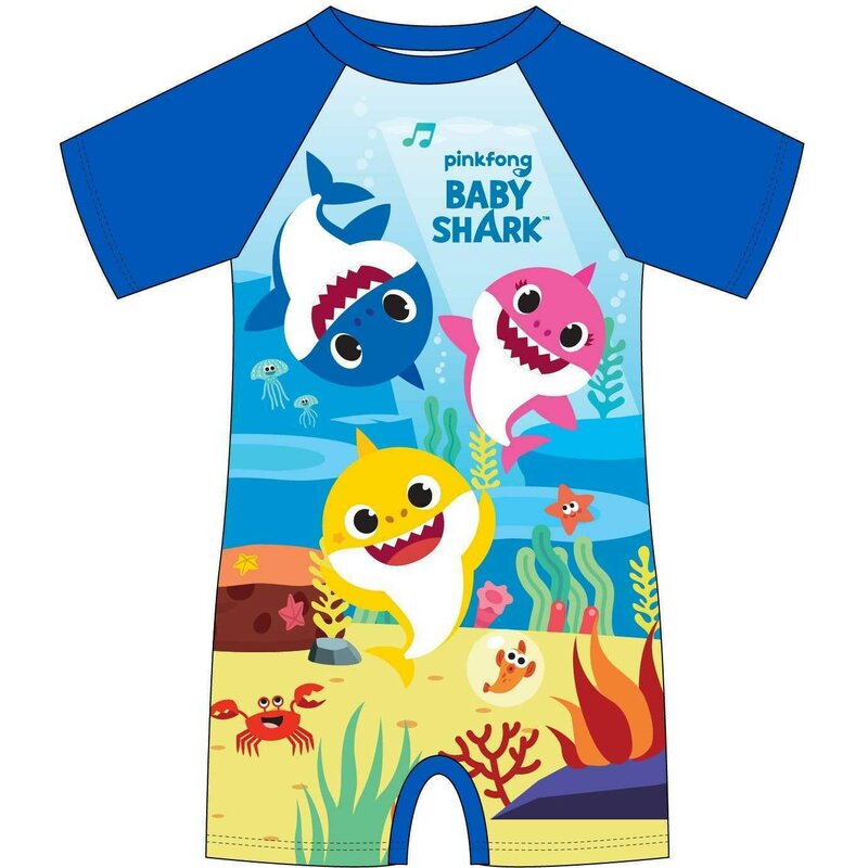 Eplusm - Costum de baie UV cu maneci scurte si fermoar Baby Shark , Masura 110/116, EPMBS5244061