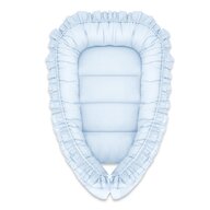 Cosulet bebelus, MimiNu, Pentru dormit, Baby Nest 55 x 75 cm, Cu Volanase, Husa 100% bumbac, Din bumbac certificat Oeko Tex Standard 100, Colectia Royal, Blue