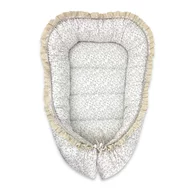 Cosulet bebelus, MimiNu, Premium, Pentru dormit, Baby Nest 55 x 75 cm, Cu Volanase si dantela, Husa 100% bumbac, Din bumbac certificat Oeko Tex Standard 100, Meadow