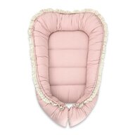 Cosulet bebelus, MimiNu, Premium, Pentru dormit, Baby Nest 55 x 75 cm, Cu Volanase si dantela, Husa 100% bumbac, Din bumbac certificat Oeko Tex Standard 100, Powder Pink