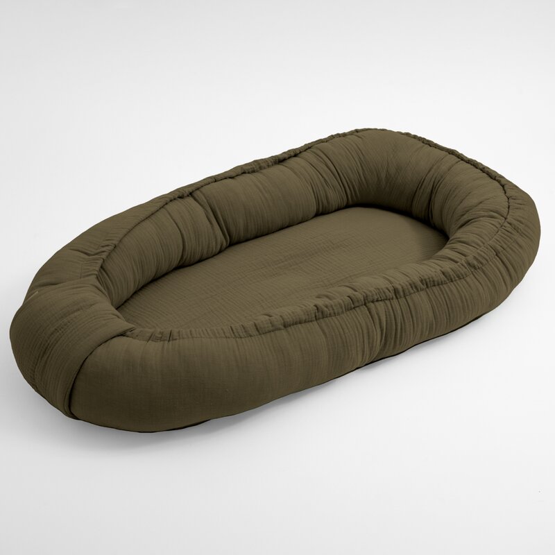 Cosulet bebelus, New Baby, Pentru dormit, Baby Nest 80 x 50 cm, Din muselina, Din materiale certificate Oeko Tex Standard 100, Khaki