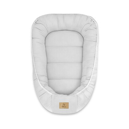 Cosulet bebelus, Qmini, Pentru dormit, Baby Nest 55 x 75 cm, Husa 100% muselina dubla, Material certificat Oeko Tex Standard 100, Gray