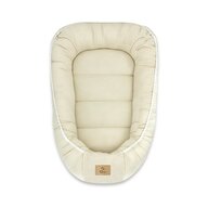 Cosulet bebelus, Qmini, Pentru dormit, Baby Nest 55 x 75 cm, Husa 100% muselina dubla, Material certificat Oeko Tex Standard 100, Warm beige
