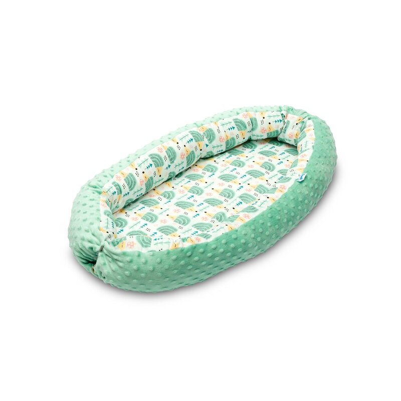 Sensillo - suport de dormit cosulet cuib minky , arici, din bumbac, 70x30 cm, verde