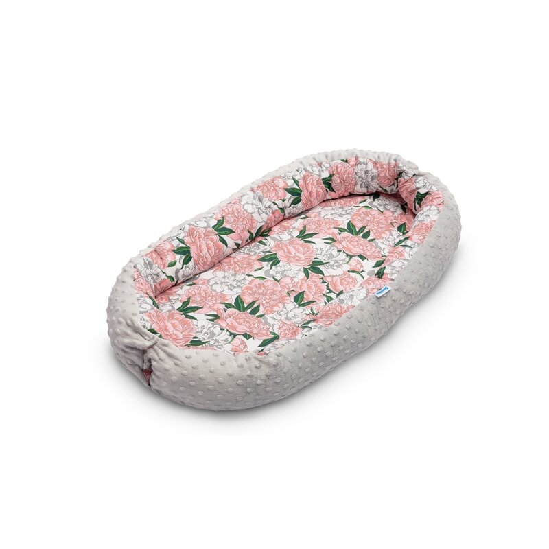 Sensillo - suport de dormit cosulet cuib minky , flori, din bumbac, 70x30 cm, gri