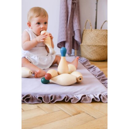 Babyly - Covor patrat de joaca termoizolant din spuma, pentru copii si bebelusi, pliabil, Catifea Bej cu volanas, 100x100cm