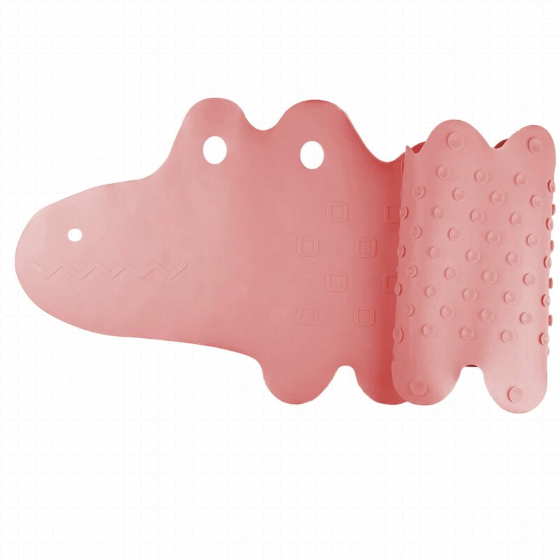 Covoras de baie, Bocioland, Antiderapant, Cu ventuze, Silicon, 33 x 90 cm, Crocodile Pink