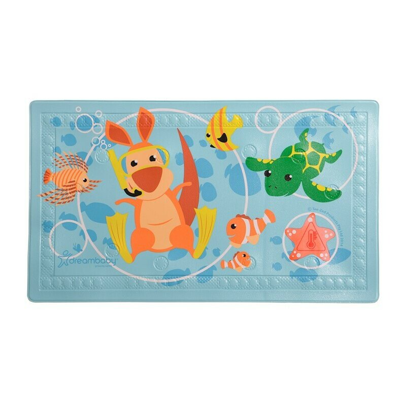 Covoras de baie, DreamBaby, Antialunecare, Cu ventuze, Cu senzor de temperatura pentru a detecta cand este apa prea fierbinte, Antiderapant, 40x70 cm, Sea Animals