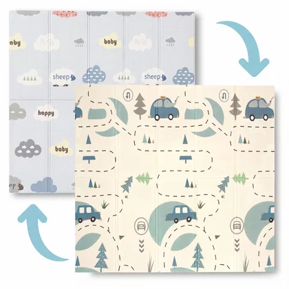Covoras de joaca, Bocioland, Forest Road, Pliabil, Protectie impotriva loviturilor, Dimensiune mare, 180 x 150 cm, Cu Imprimeu pe ambele parti, Potrivit pentru utlizare atat in interior, cat si in exterior