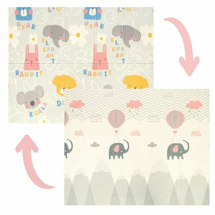 Covoras de joaca, Bocioland, Grey Elephant, Pliabil, Protectie impotriva loviturilor, Dimensiune mare, 180 x 150 cm, Cu Imprimeu pe ambele parti, Potrivit pentru utlizare atat in interior, cat si in exterior