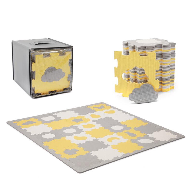 Set 30 piese puzzle, Kinderkraft, Lunop Shapes, Pentru covoras educational sau alte forme, Spuma, 31,5 x 31,5 cm/bucata, Dimensiune maxima covoras 185 x 185 cm, Yellow