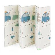 Covoras de joaca, Petite&Mars, Reversibil, Include geanta pentru transport, Pliabil si impermeabil, Non-toxic, 197 x 147 x 1 cm, Campy Cars, 0 luni+, Multicolor