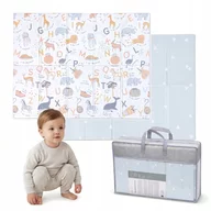 Covoras de joaca, Primabobo, Cu doua fete, Pliabil, Protectie impotriva loviturilor, 120x180 cm, 0 luni+, Animalute, Albastru