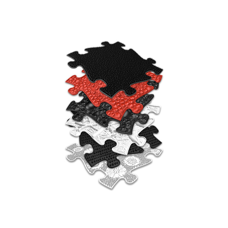 Covoras ortopedic senzorial puzzle set rosu si negru pentru bebelusi muffik