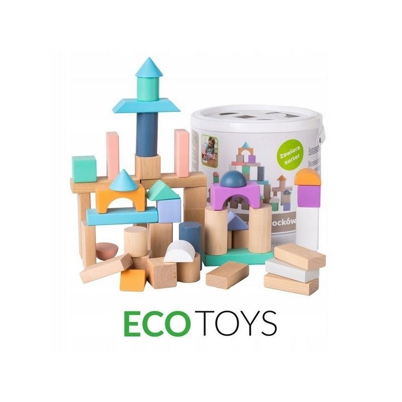 Ecotoys - cuburi din lemn 50 piese