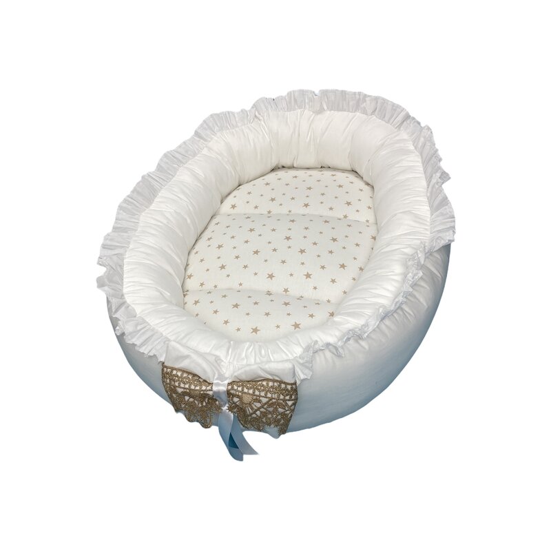 Deseda - cuib baby nest bebelusi cu volanase alb-auriu lux