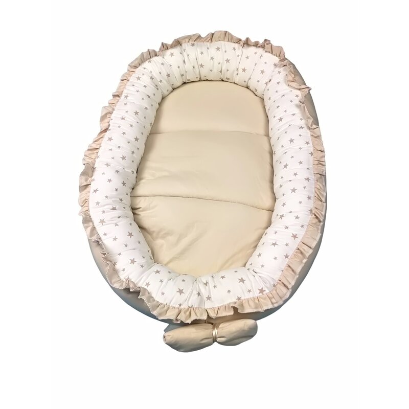 Deseda - cuib baby nest bebelusi cu volanase bej - stelute bej pe alb lux