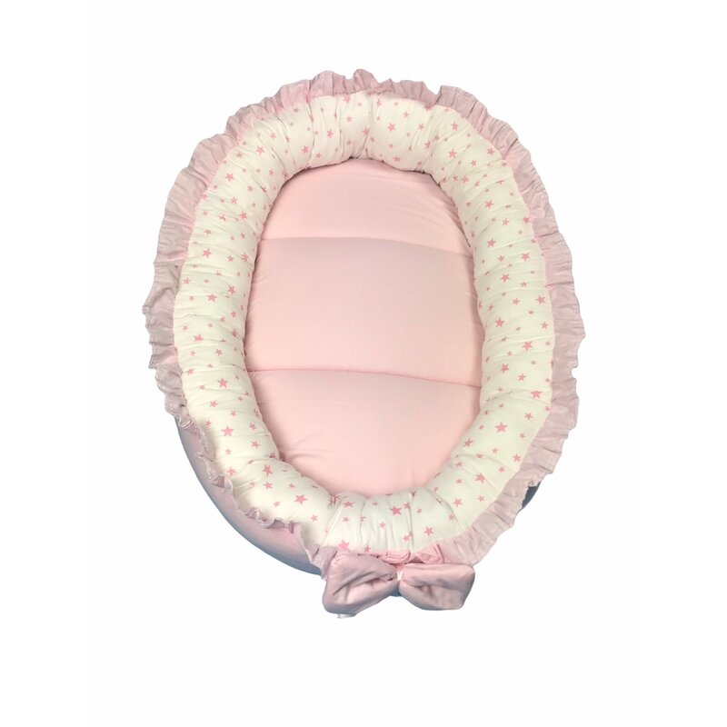 Deseda - cuib baby nest bebelusi cu volanase roz pal - stelute roz pe alb lux