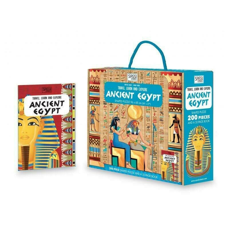 Sassi - carte cu activitati egiptul antic 200 piese, cu puzzle cunoaste si exploreaza