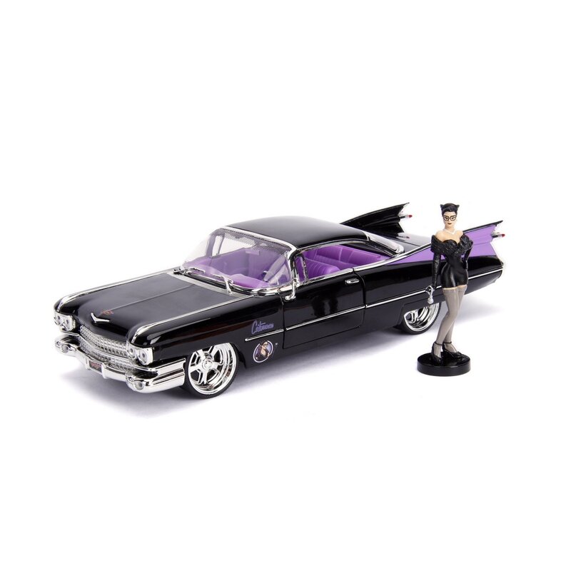 Simba - masina cadillac 1959 , dc comics ombshells , scara 1:24, cu cat woman, negru
