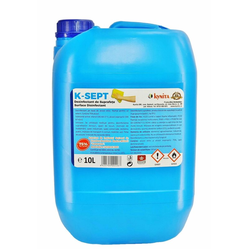 K-sept - Dezinfectant de suprafete bidon 10 litri, alcool 75%, K-Sept, Kynita