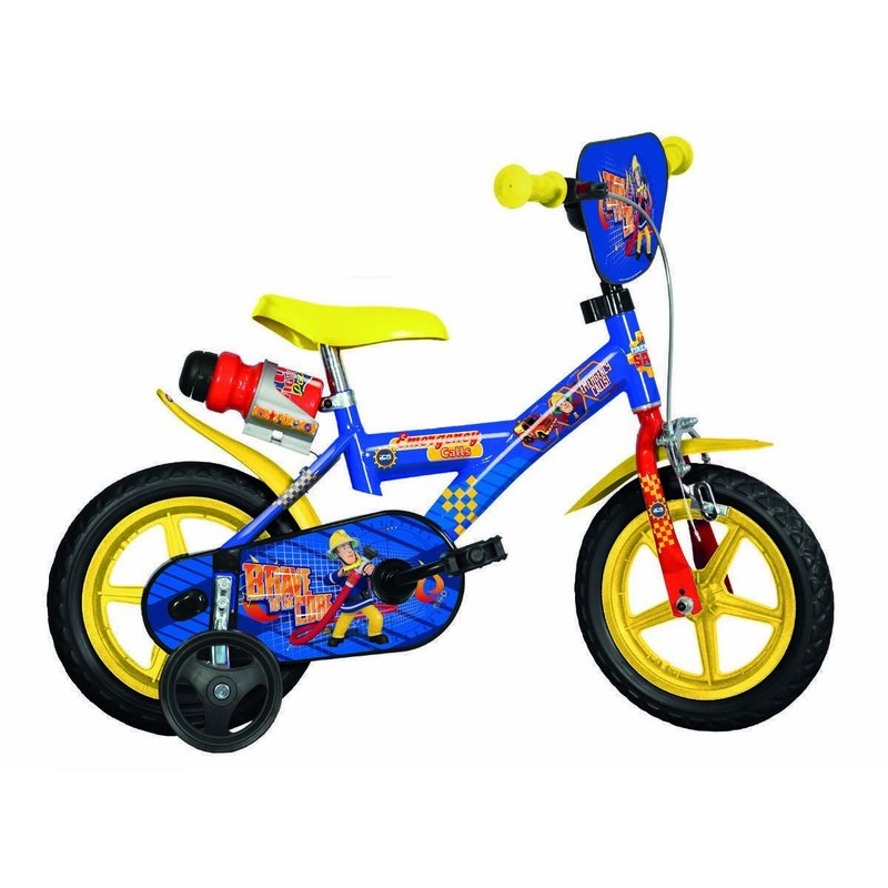 Dino bikes - bicicleta cu pedale , pompierul sam, 12 , cu roti ajutatoare, multicolor