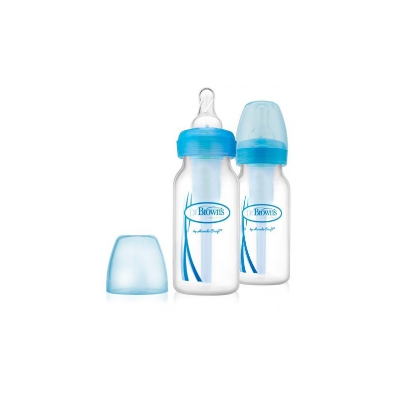 Dr. brown's - pachet biberoane cu gat ingust, polipropilena, 120 ml. options (2 pack), bpa free albastru