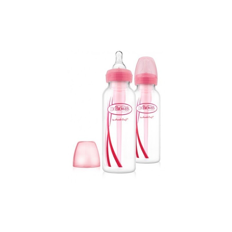 Dr. brown's - pachet biberoane cu gat ingust, polipropilena, 250 ml. options (2-pack), bpa free roz