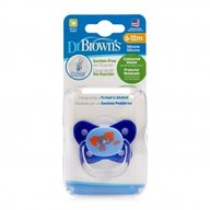 Dr. Brown's - Suzeta PreVent din silicon, cu capac, Design Fluture (BPA Free) 6-12 luni, Albastra