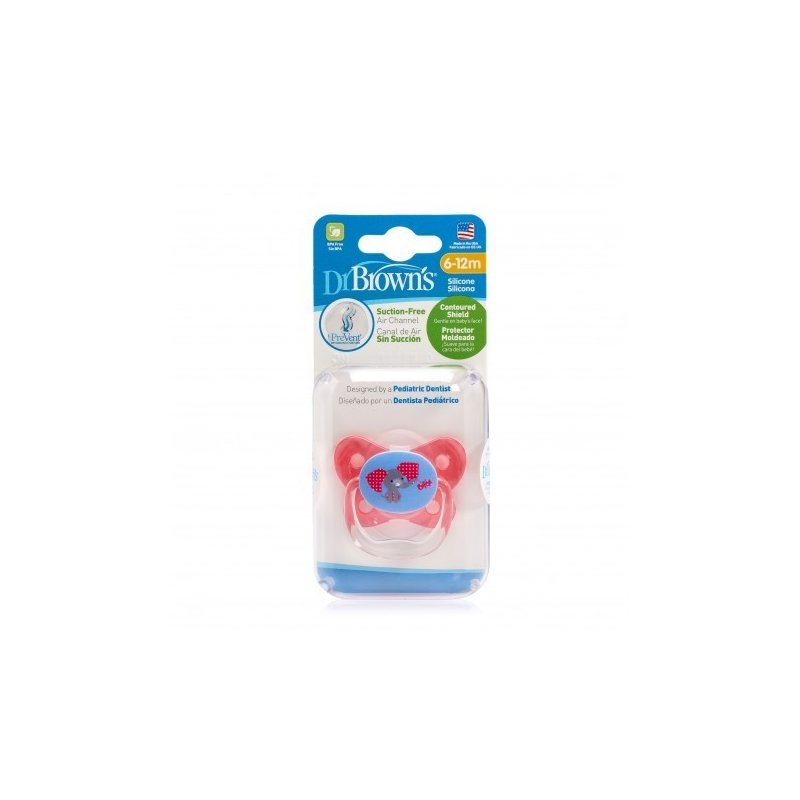 Dr. brown's - suzeta prevent din silicon, cu capac, design fluture (bpa free)6-12 luni, roz