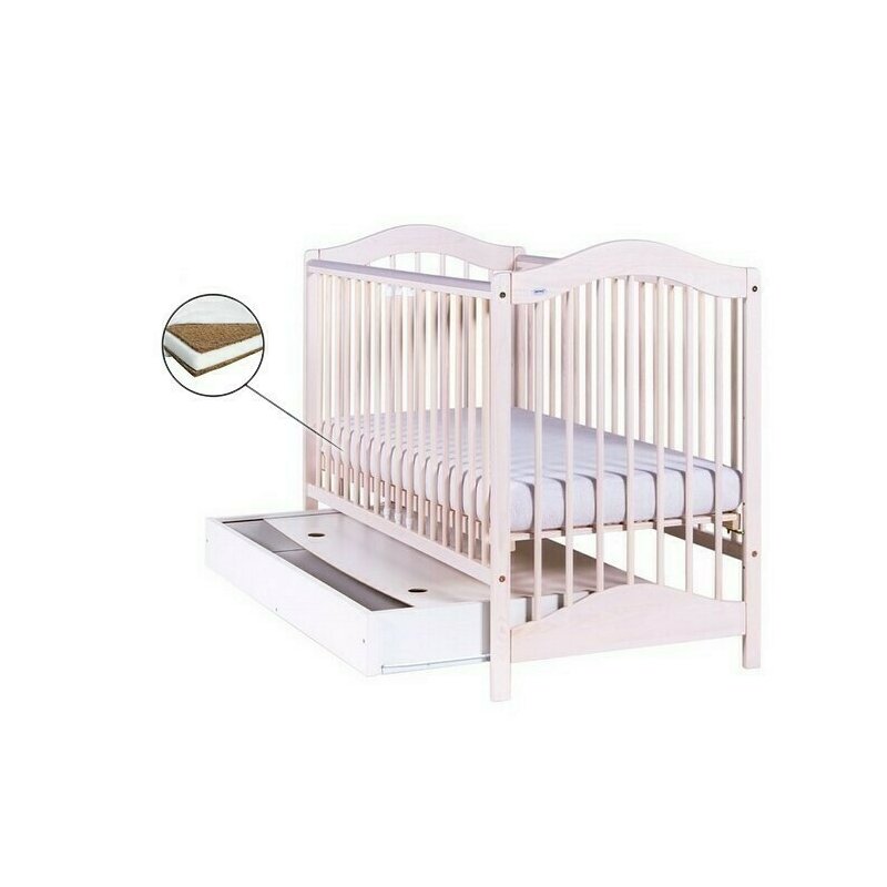 Drewex - patut jagoda cu sertar alb transparent + saltea cocos 7 cm, resigilat