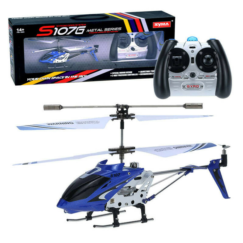 Elicopter de jucarie, syma, s107g, cu telecomanda, sistem de stabilizare gyro, 22 cm, alb / albastru