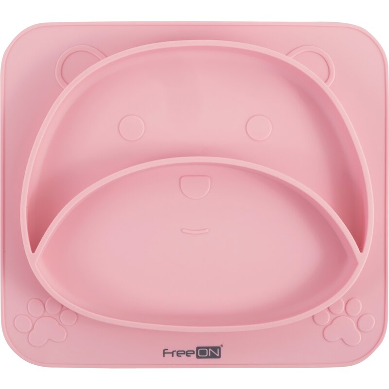 Farfurie compartimentata din silicon, freeon, 26 x 23 x 2.6 cm, teddy bear pink