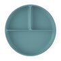Farfurie compartimentata, Petite&Mars, Take&Match, Din silicon, Rotunda, Cu ventuza si 3 compartimente, Adecvata pentru masina de spalat vase si microunde, Nu absoarbe mirosuri, Fara BPA, 500 ml, 6 luni+, Frosted Sky, Albastru
