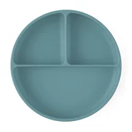 Farfurie compartimentata, Petite&Mars, Take&Match, Din silicon, Rotunda, Cu ventuza si 3 compartimente, Adecvata pentru masina de spalat vase si microunde, Nu absoarbe mirosuri, Fara BPA, 500 ml, 6 luni+, Frosted Sky, Albastru