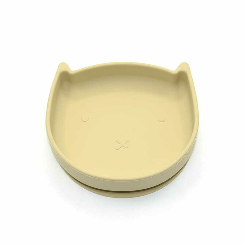 Farfurie in forma de pisicuta, Bocioland, Cu ventuze, Silicon, Fara BPA, 6-36 luni, Light Beige