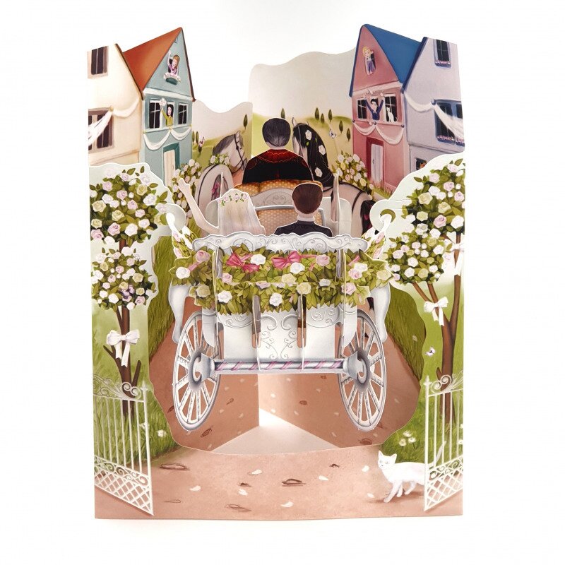 Felicitare 3d swing cards - caleasca de nunta