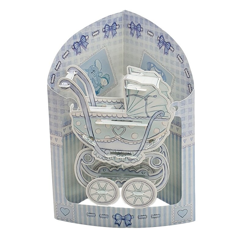 Felicitare 3d swing cards carucior albastru