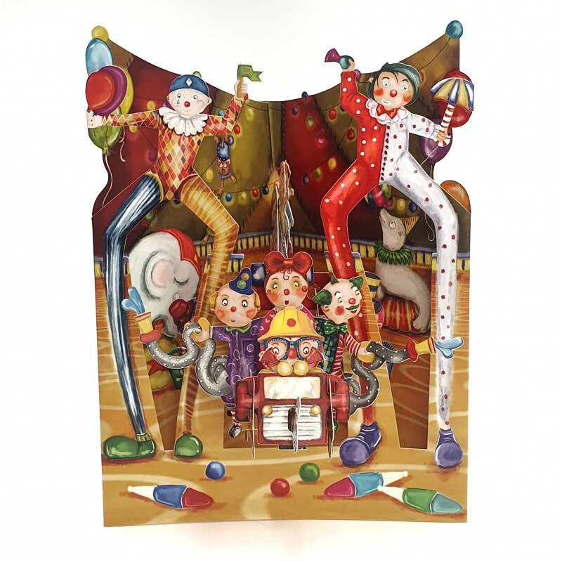 Felicitare 3d swing cards - clowni la circ