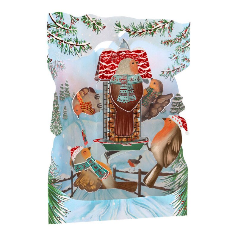 Felicitare 3d swing cards de iarna vrabiile craciunului
