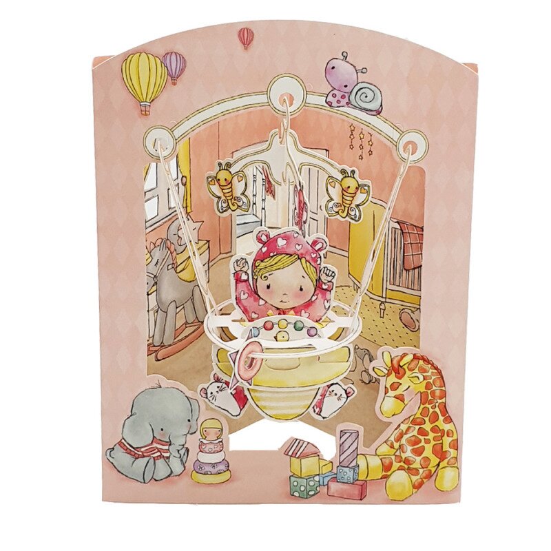 Felicitare 3d swing cards fetita in balansoar