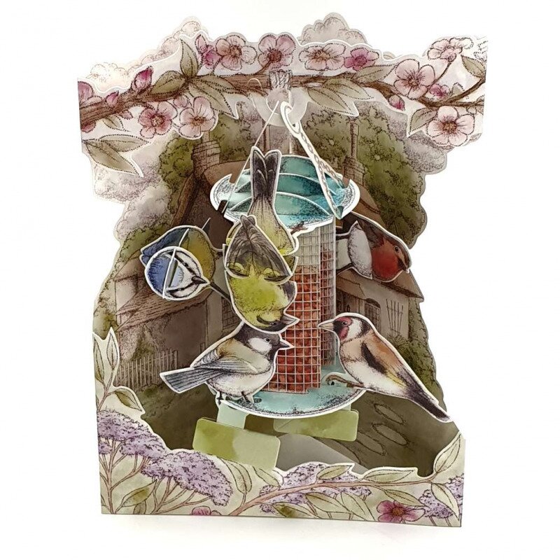 Felicitare 3d swing cards - pasari in gradina