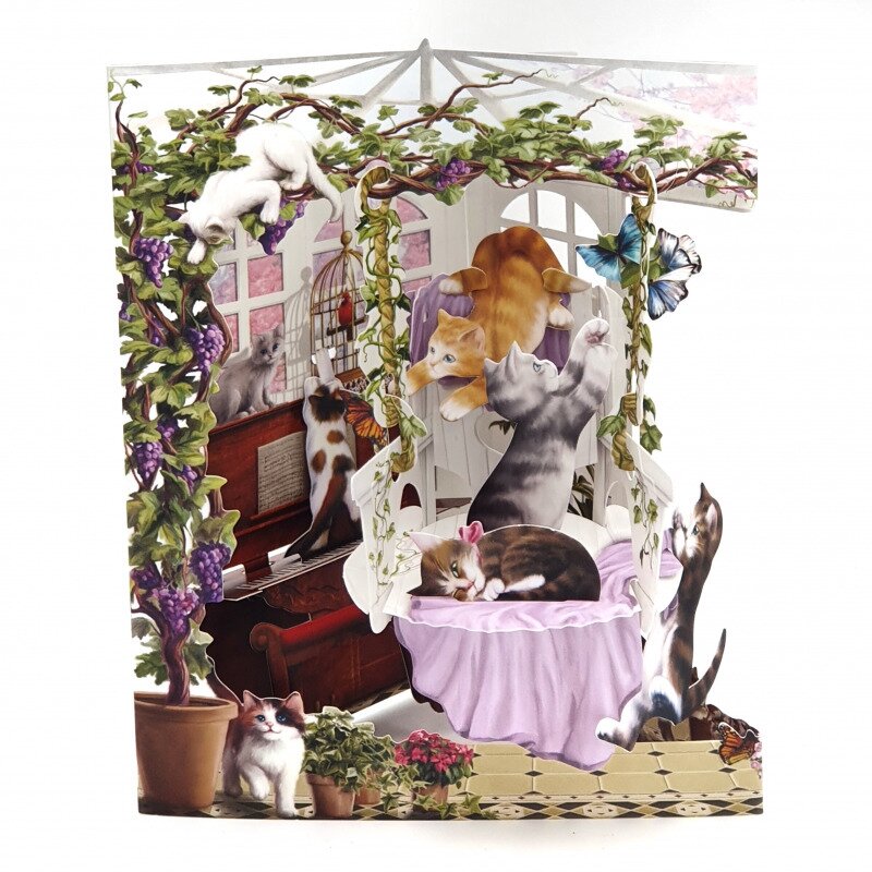 Felicitare 3d swing cards - pisici in sera