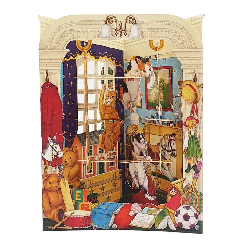 Felicitare 3d swing cards - pisoi pe biblioteca